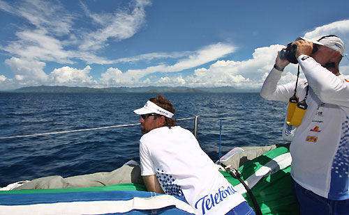 Iker Martinez and Bouwe Bekking taking a look at Fiji. Photo copyright Gabriele Olivo / Telefonica Blue / Volvo Ocean Race