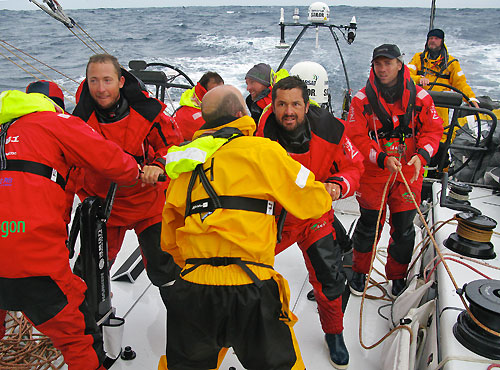 Green Dragon crew hard at work in the Southern Ocean, on leg 5 of the Volvo Ocean Race, from Qingdao to Rio de Janeiro. Photo copyright Guo Chuan / Green Dragon Racing / Volvo Ocean Race.