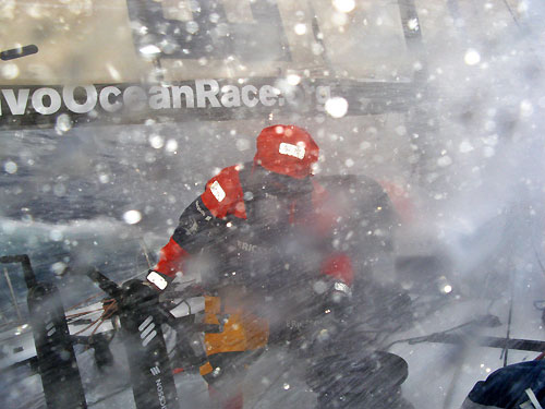 Dave Endean gets hit by huge waves, onboard Ericsson 4, on leg 5 of the Volvo Ocean Race, from Qingdao to Rio de Janeiro. Photo copyright Guy Salter / Ericsson 4 / Volvo Ocean Race.