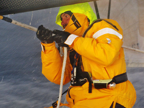 Ryan Godfrey gets hit by huge waves, onboard Ericsson 4, on leg 5 of the Volvo Ocean Race, from Qingdao to Rio de Janeiro. Photo copyright Guy Salter / Ericsson 4 / Volvo Ocean Race.