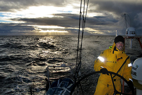 Joao Signorini steers amongst doldrum like clouds in the Southern Ocean, on leg 5 of the Volvo Ocean Race, from Qingdao to Rio de Janeiro. Photo copyright Guy Salter / Ericsson 4 / Volvo Ocean Race.