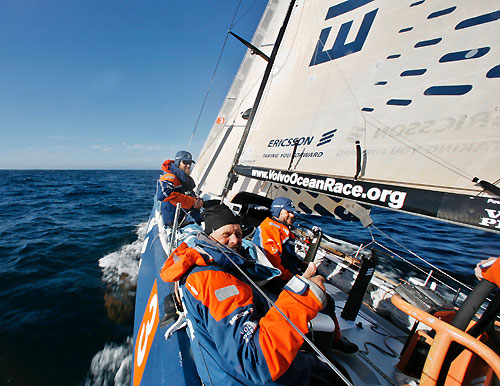 Ericsson 3 holding on to their lead with 1,500 miles to go, on leg 5 of the Volvo Ocean Race, from Qingdao to Rio de Janeiro. Photo copyright Gustav Morin / Ericsson 3 / Volvo Ocean Race.