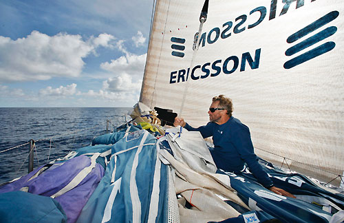 Magnus Olsson takes some time out, onboard Ericsson 3, on leg 5 of the Volvo Ocean Race, from Qingdao to Rio de Janeiro. Photo copyright Gustav Morin / Ericsson 3 / Volvo Ocean Race.