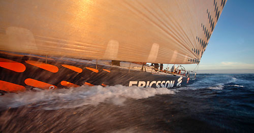 Ericsson 3 in warmer waters on the home straight to Rio de Janeiro, on leg 5 of the Volvo Ocean Race, from Qingdao to Rio de Janeiro. Photo copyright Gustav Morin / Ericsson 3 / Volvo Ocean Race.