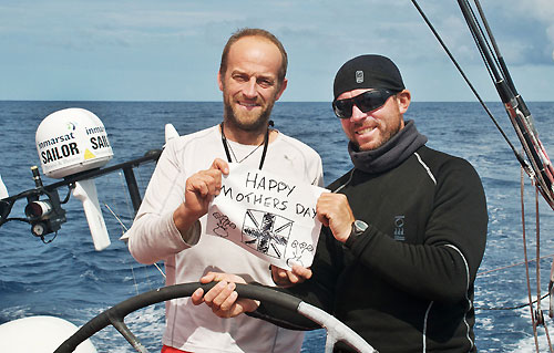 Rob and Rick, UK Mothers day, on leg 5 of the Volvo Ocean Race, from Qingdao to Rio de Janeiro. Photo copyright Jerry Kirby / PUMA Ocean Racing / Volvo Ocean Race.