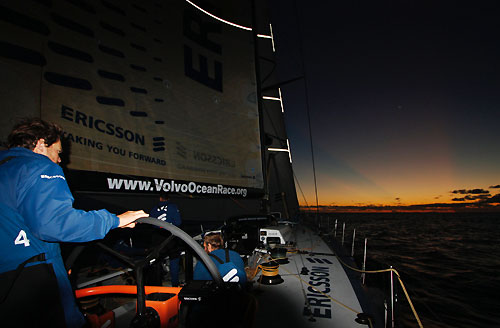 Ericsson 4 at sunrise, on leg 5 of the Volvo Ocean Race, from Qingdao to Rio de Janeiro. Photo copyright Guy Salter / Ericsson 4 / Volvo Ocean Race.