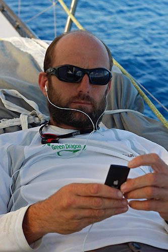 Green Dragon skipper Ian walker relaxes in the final stages on leg 5 of the Volvo Ocean Race, from Qingdao to Rio de Janeiro. Photo copyright Guo Chuan / Green Dragon Racing / Volvo Ocean Race.