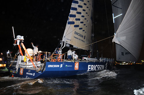Ericsson 4, skippered by Torben Grael (BRA) finish second into Rio de Janeiro on leg 5 of the Volvo Ocean Race, crossing the line at 22:57:44 GMT 26/03/09. Photo copyright Dave Kneale / Volvo Ocean Race.
