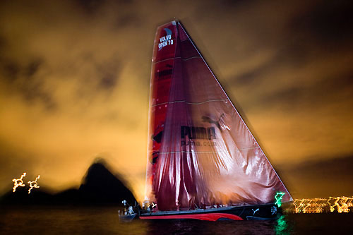 PUMA Ocean Racing arrive in Rio de Janeiro for the finish of Leg 5 of the Volvo Ocean Race 2008-09, crossing the line at 04:27:00GMT (01:27:00 local) March 27, to finish in third place. Photo copyright Sally Collison / PUMA Ocean Racing.