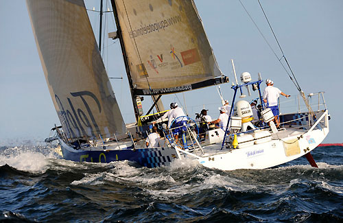 Telefonica Blue, skippered by Bouwe Bekking (NED) at the start of leg 6 of the Volvo Ocean Race, from Rio de Janeiro to Boston. Photo copyright Rick Tomlinson / Volvo Ocean Race.