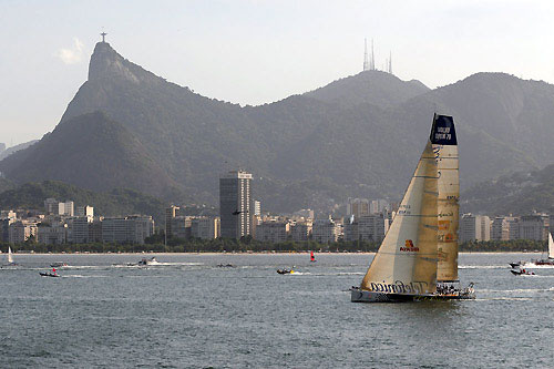 Telefonica Blue, skippered by Bouwe Bekking (NED) at the start of leg 6 of the Volvo Ocean Race, from Rio de Janeiro to Boston. Photo copyright Dave Kneale / Volvo Ocean Race.