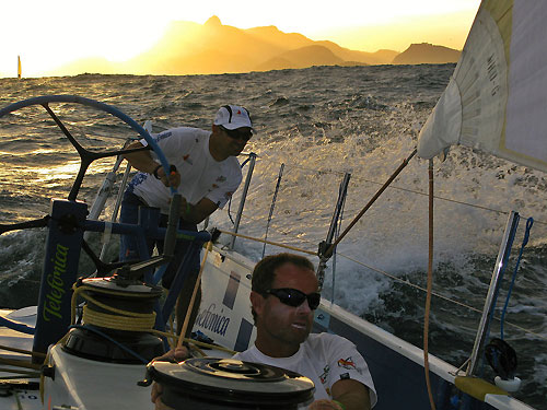 Onboard Telefonica Blue, after the start of leg 6 of the Volvo Ocean Race, from Rio de Janeiro to Boston. Photo copyright Gabriele Olivo / Telefonica Blue / Volvo Ocean Race.