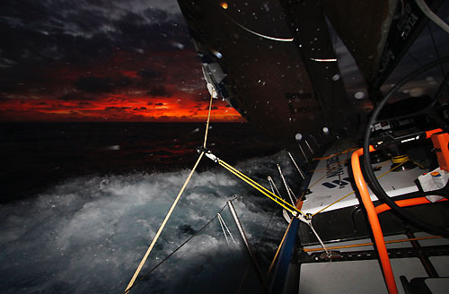 Ericsson 4 at sunset, on leg 6 of the Volvo Ocean Race, from Rio de Janeiro to Boston. Photo copyright Guy Salter / Ericsson 4 / Volvo Ocean Race.