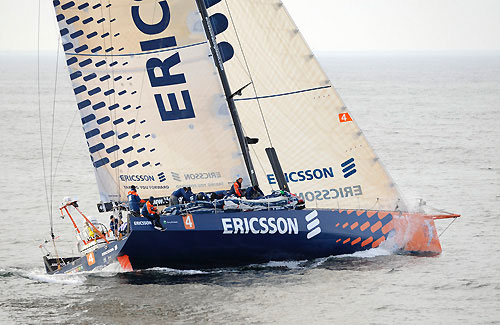 Ericsson 4 leading the fleet, approximately 80 miles from the finish of leg 6 in Boston. Photo copyright Rick Tomlinson / Volvo Ocean Race.