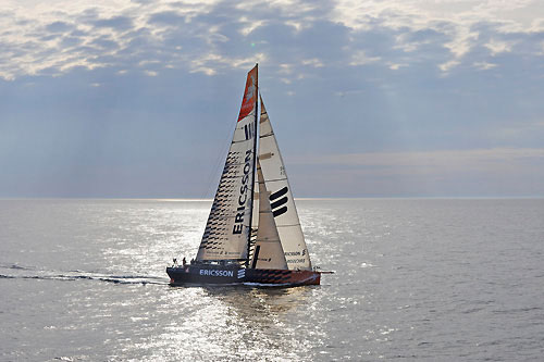 Ericsson 4 leading the fleet, approximately 80 miles from the finish of leg 6 in Boston. Photo copyright Rick Tomlinson / Volvo Ocean Race.