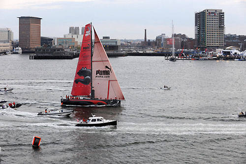 PUMA Ocean Racing, skippered by Ken Read (USA) finish fourth on leg 6 of the Volvo Ocean Race, from Rio de Janeiro to Boston, crossing the finish line at 23:12:42 GMT 26-04-2009. Photo copyright Rick Tomlinson / Volvo Ocean Race.