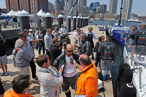 Dockside interviews in Boston. Green Dragon, skippered by Ian Walker (GBR) finish seventh on leg 6 of the Volvo Ocean Race, from Rio de Janeiro to Boston, crossing the finish line at 16:08:10 GMT 27-4-2009. Photo copyright Rick Tomlinson / Volvo Ocean Race.