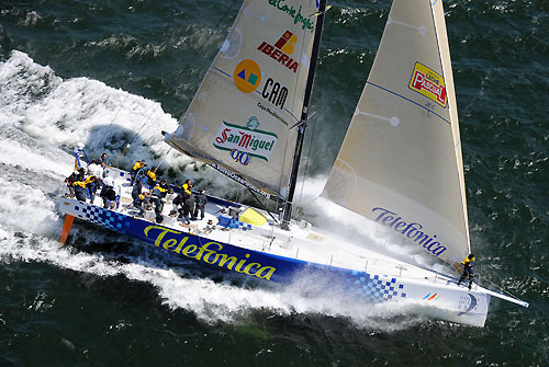 Telefonica Blue in the Boston pro-am race at Fan Pier. Photo copyrightRick Tomlinson / Volvo Ocean Race.
