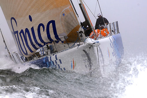 Telefonica Blue, skippered by Bouwe Bekking (NED) at the start of leg 7 from Boston to Galway. Photo copyright Dave Kneale / Volvo Ocean Race.