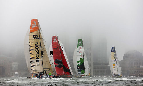 Heavy fog sets in as the fleet head out at the start of leg 7 from Boston to Galway. Photo copyright Sally Collison / PUMA Ocean Racing / Volvo Ocean Race.