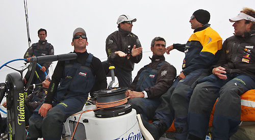 Gonzalo Araujo explains the next move, onboard Telefonica Black, on leg 7 from Boston to Galway. Photo copyright Anton Paz / Telefonica Black / Volvo Ocean Race.