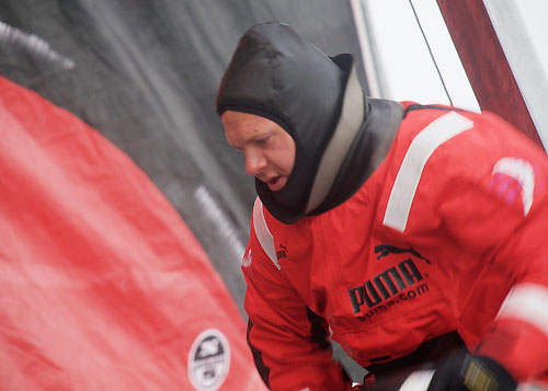 Michael Muller changing sails, onboard PUMA Ocean Racing, on leg 7 from Boston to Galway. Photo copyright Rick Deppe / PUMA Ocean Racing / Volvo Ocean Race.