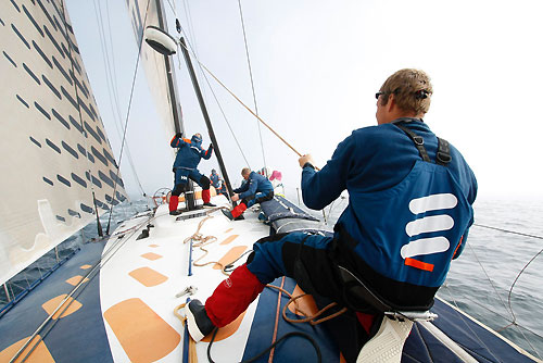 A damaged daggerboard is replaced, onboard Ericsson 3, on leg 7 from Boston to Galway. Photo copyright Gustav Morin / Ericsson 3 / Volvo Ocean Race.