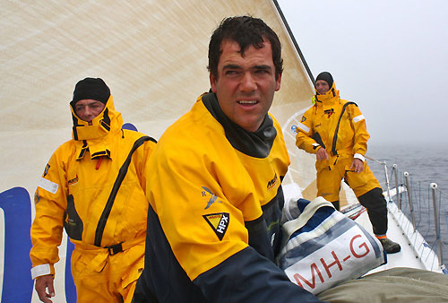 Bouwe Bekking calls to hold a sail change for Pablo Arrarte, Laurent Pages and Pepe Ribes, onboard Telefonica Blue, on leg 7 from Boston to Galway. Photo copyright Gabriele Olivo / Telefonica Blue / Volvo Ocean Race.