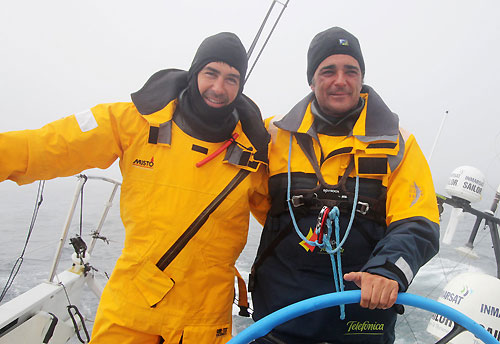 Pablo Iglesias and Gonzalo Araujo, onboard Telefonica Black, on leg 7 from Boston to Galway. Photo copyright Anton Paz / Telefonica Black / Volvo Ocean Race.