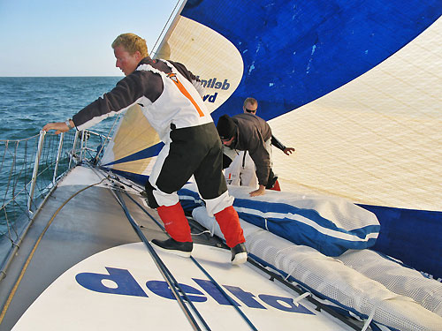 Ed van Lierde, moving the sails, onboard Delta Lloyd, on leg 7 from Boston to Galway. Photo copyright Sander Pluijm / Team Delta Lloyd / Volvo Ocean Race.