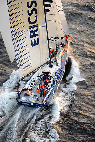 Ericsson 3, skippered by Magnus Olsson (SWE) finish seventh on leg 7 from Boston to Galway, crossing the line at 05:58:59 GMT, May 24, 2009. Photo copyright Rick Tomlinson / Volvo Ocean Race.