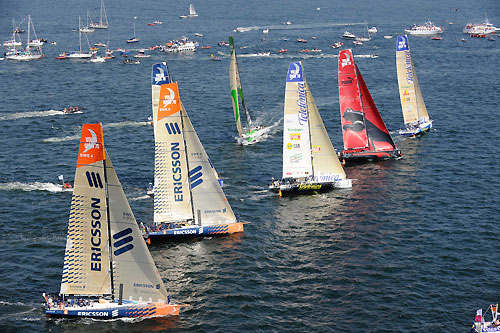 Bright sunshine and light airs for the In-port race in Galway Bay, for the Volvo Ocean Race. Photo copyright Rick Tomlinson / Volvo Ocean Race.