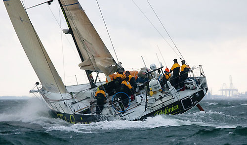 Telefonica Black, skippered by Fernando Echavarri (ESP), in the Rotterdam Gate Race as the fleet passed by the Netherlands, during leg 8 of the Volvo Ocean Race, from Galway to Marstrand. Photo copyright Ronald Koelink / foto-nautiek.nl / Volvo Ocean Race.