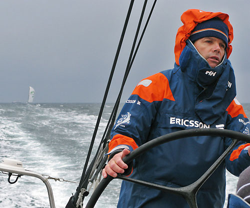 Torben Grael at the helm of Ericsson 4, with Green Dragon chasing, on leg 8 of the Volvo Ocean Race, from Galway to Marstrand. Photo coppyright Guy Salter / Ericsson 4 / Volvo Ocean Race.