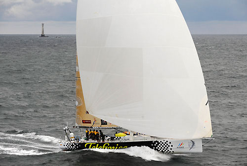 Telefonica Black, skippered by Fernando Echavarri (ESP) during leg 8 Galway to Marstrand, off the Isles of Scilly, Lands End and Lizzard Point. Photo copyright Rick Tomlinson / Volvo Ocean Race.
