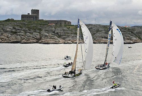 Delta Lloyd, skippered by Roberto Bermudez (ESP) finish fifth on leg 8 from Galway to Marstrand, crossing the line at 03:38:12 GMT, and Telefonica Black, skippered by Fernando Echavarri (ESP) finish sixth, crossing the line at 03:38:31 GMT, June 11, 2009. Photo copyright Rick Tomlinson / Volvo Ocean Race.