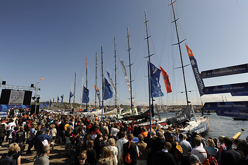 Crowds gatther to see the fleet prior to the start of leg 9 from Marstrand to Stockholm. Photo copyright Rick Tomlinson / Volvo Ocean Race.