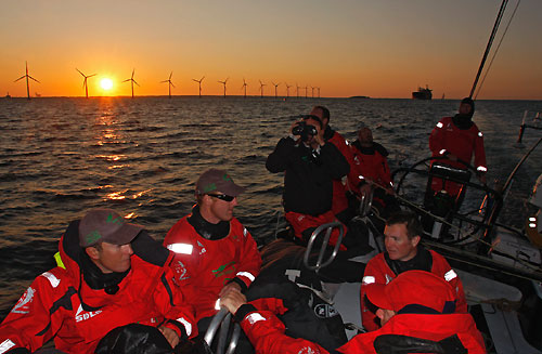 Sunset onboard Green Dragon, on leg 9 from Marstrand to Stockholm. Photo copyright Guo Chuan / Green Dragon Racing / Volvo Ocean Race.