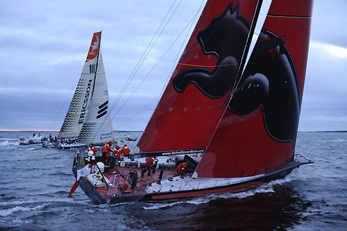 PUMA Ocean Racing and Ericsson 3 in a tight battle for first place on leg 9 from Marstrand to Stockholm. Photo copyright Rick Tomlinson / Volvo Ocean Race.