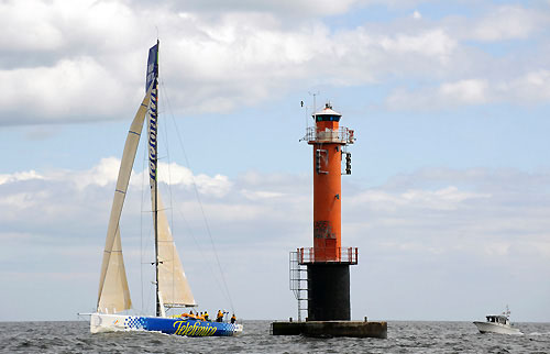 Telefonica Blue finishes leg 9 in Sandhamn in seventh place, after having hit a rock at the start of the leg in Marstrand and suspending racing to undertake repairs. Photo copyright Rick Tomlinson / Volvo Ocean Race.