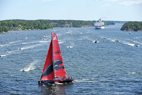 PUMA Ocean Racing, skippered by Ken Read (USA) during the City Sprint from Sandhamn, the finish line of leg 9, to the city of Stockholm. Photo copyright Rick Tomlinson / Volvo Ocean Race.