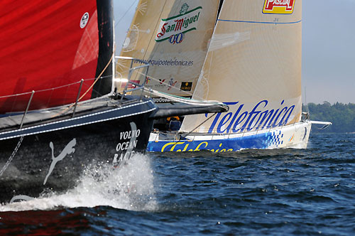 PUMA Ocean Racing, skippered by Ken Read (USA) and Telefonica Blue, skippered by Bouwe Bekking (NED), during the Stockholm in-port race. Photo copyright Dave Kneale / Volvo Ocean Race.