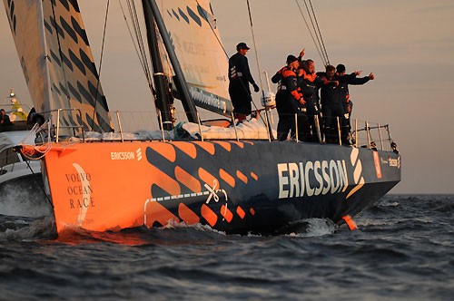 Ericsson 3, skippered by Magnus Olsson (SWE) finish fourth on leg 10 in St Petersburg, crossing the line at 01:04:48 GMT. Photo copyright Dave Kneale / Volvo Ocean Race.