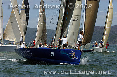 Peter Harburg's MBD 66 Custom Spirit of Queensland (formally Sean Langman's Zena), too quick for the starting gun at the start of the Pittwater to Pittwater Ocean Race 2008.