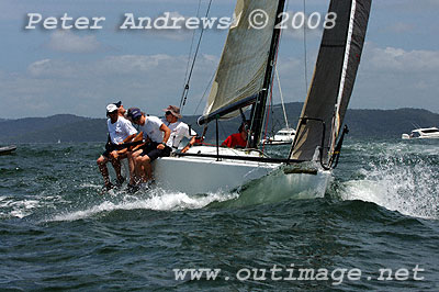 Bruce Eddington's Mumm 30 K2 ploughing through the ocean swell after the start of the Pittwater to Pittwater Ocean Race.
