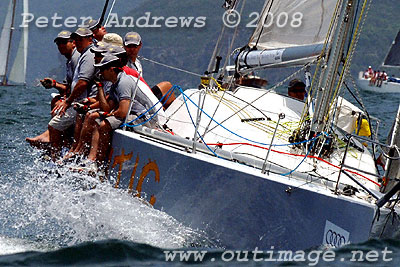 A cropped version ov Michael Martin's Sayer 11.9 LMR Frantic after the start of the Pittwater to Pittwater Yacht Race 2008.