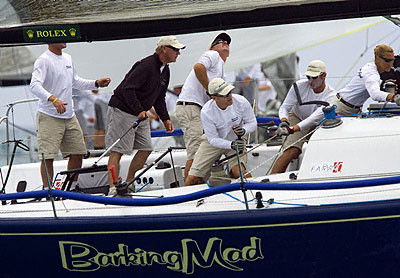 Jim Richardson steering his way to finish third in race three on Barking Mad (USA). Photo copyright ROLEX Daniel Forster.