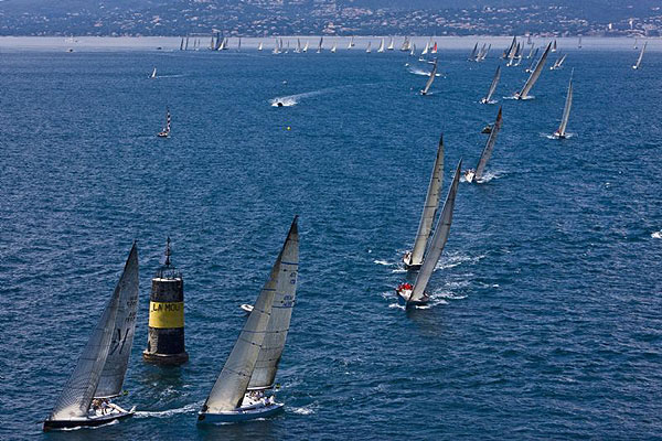 The fleet passing a cardinal point after the start of the 56th Giraglia Race
