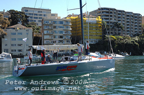 Stephen Ellis' modified Farr 40 Splash Gordon leaving the dock for the start of the 2008 Sydney to Gold Coast Yacht Race.