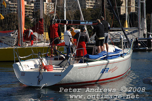 Ed Psaltis' modified Farr 40 AFR Midnight Rambler leaving the dock for the start of the 2008 Sydney to Gold Coast Yacht Race.